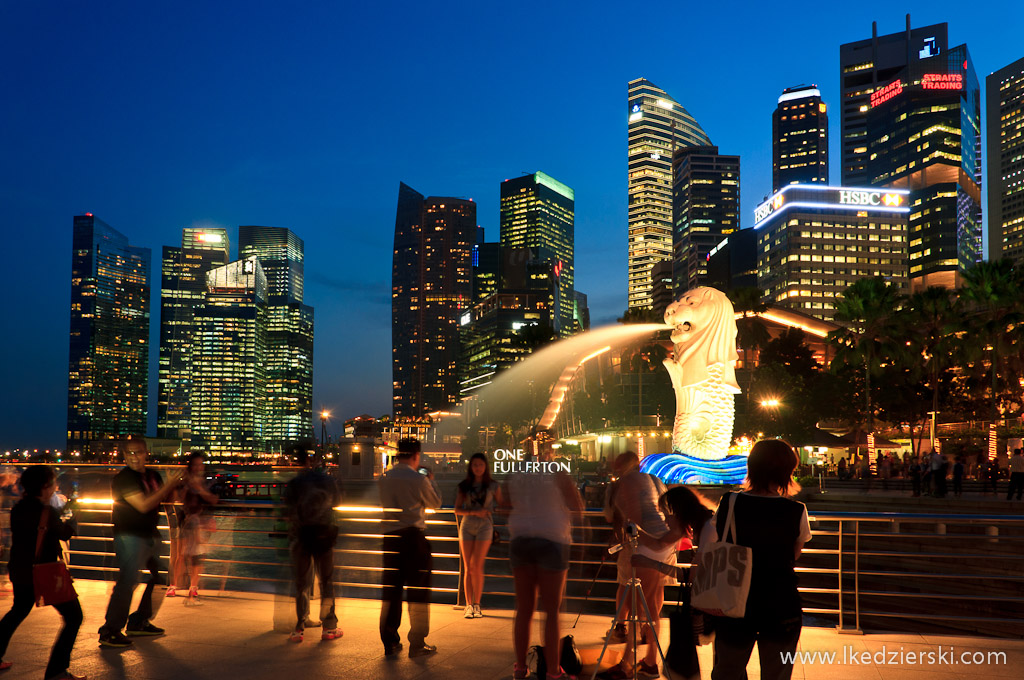 singapur by night merlion