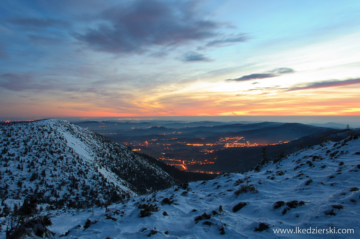 zimowe karkonosze śnieżka sunrise