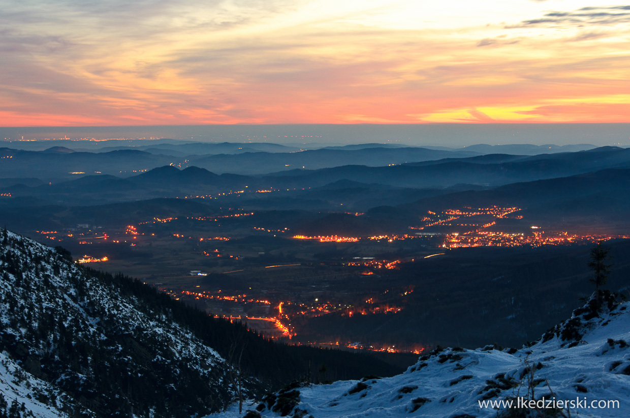 zimowe karkonosze śnieżka sunrise