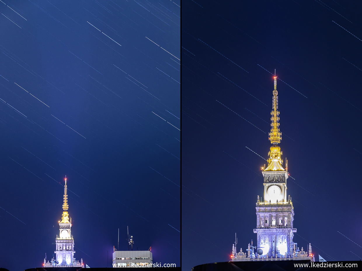 Warszawa. Startrails - Pałac Kultury i Nauki