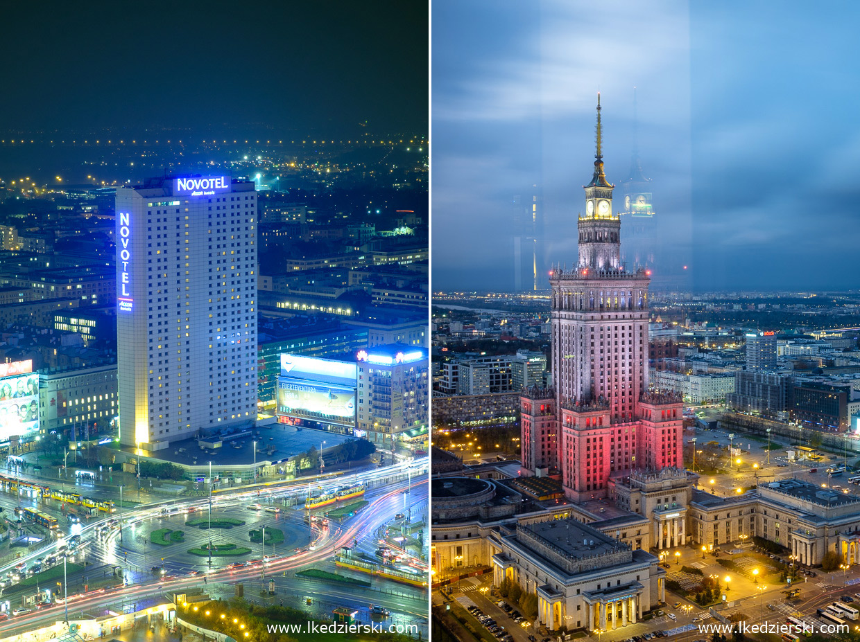 warszawa nocne zdjęcia zachód słońca pkin novotel Pałac Kultury i Nauki