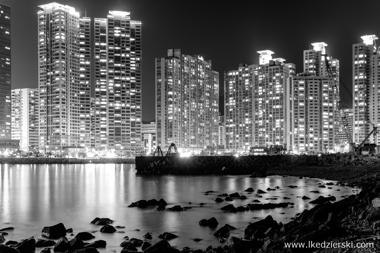 busan nocne zdjęcia black white