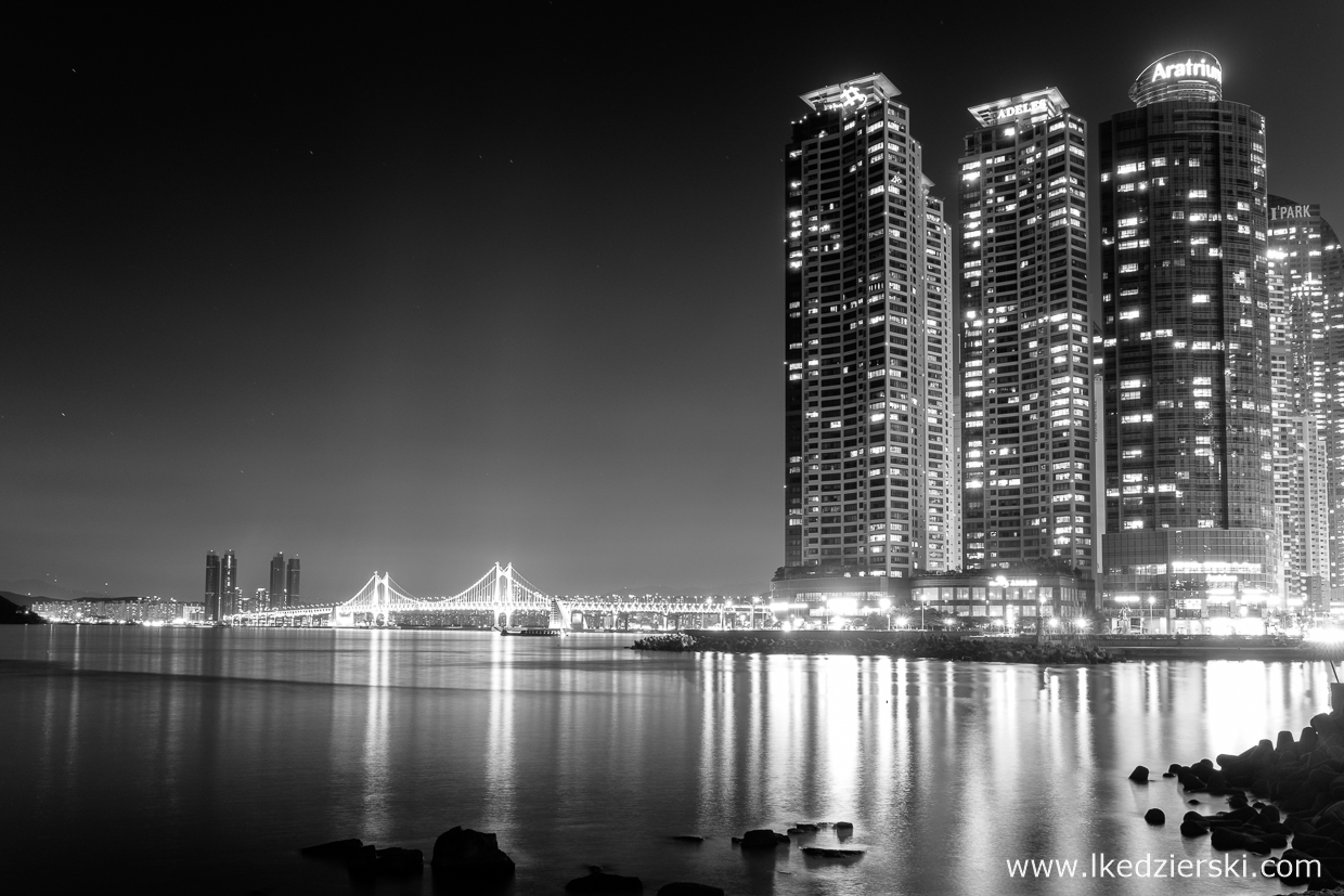 busan nocne zdjęcia black white