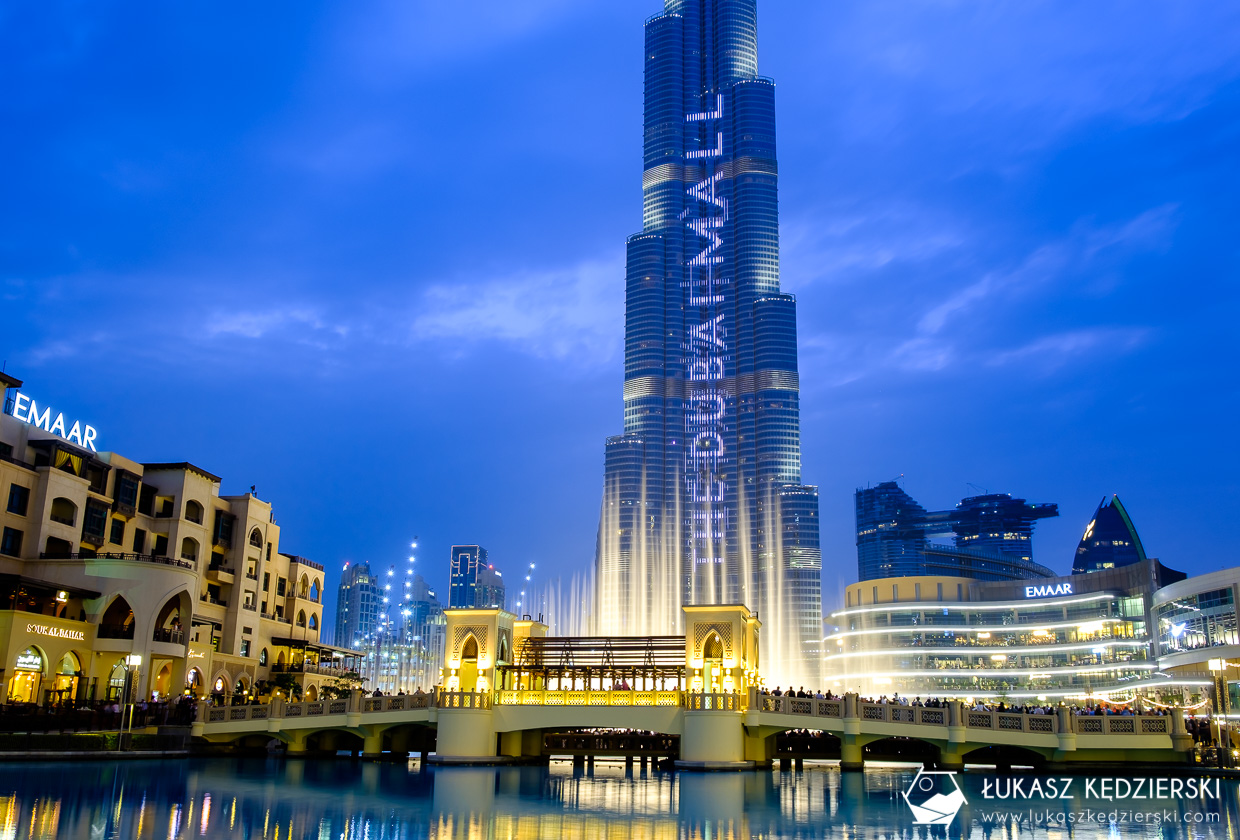 zea dubaj burj khalifa nocne zdjęcia dubai fountain