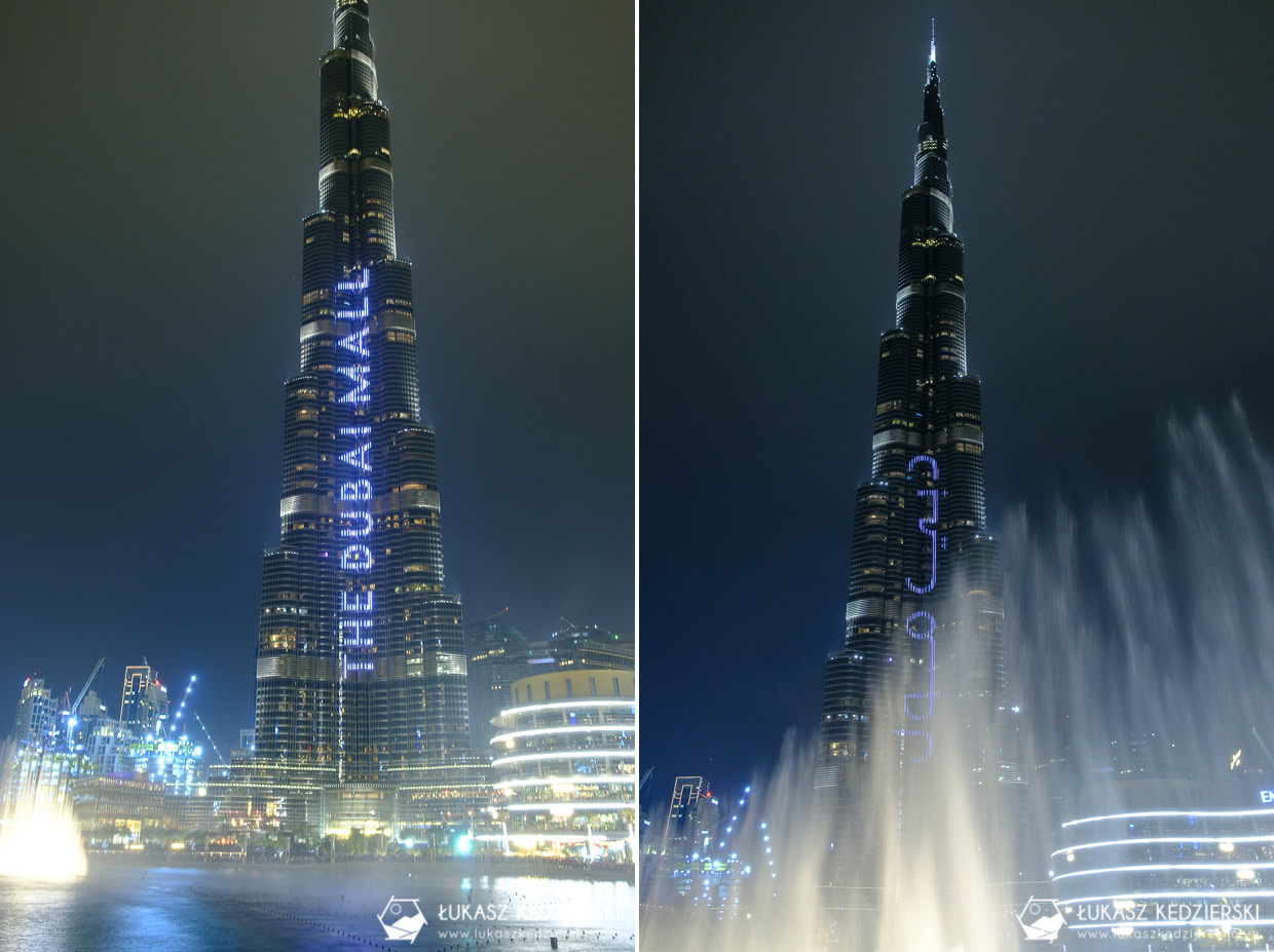 zea dubaj burj khalifa nocne zdjęcia dubai fountain